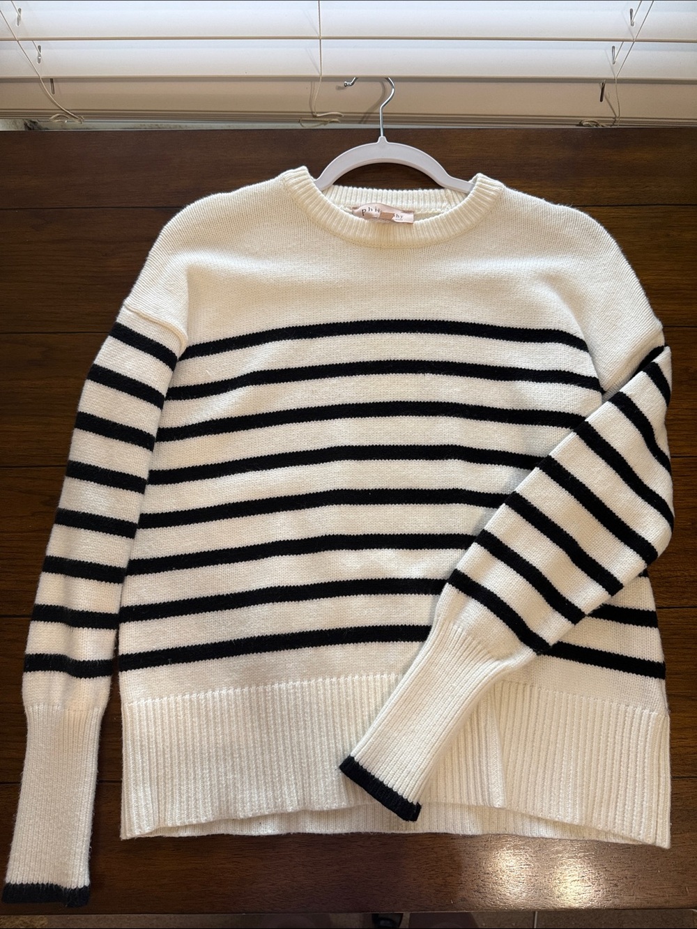 Classic White and Black Striped Crewneck Sweater
